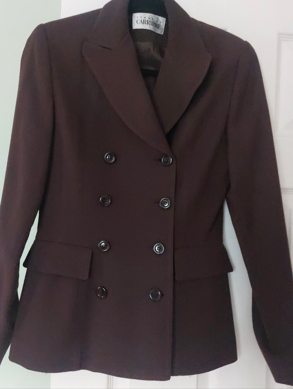 Carrfire Double-Breasted Women's Chocolate Brown Blazer 100% Wool